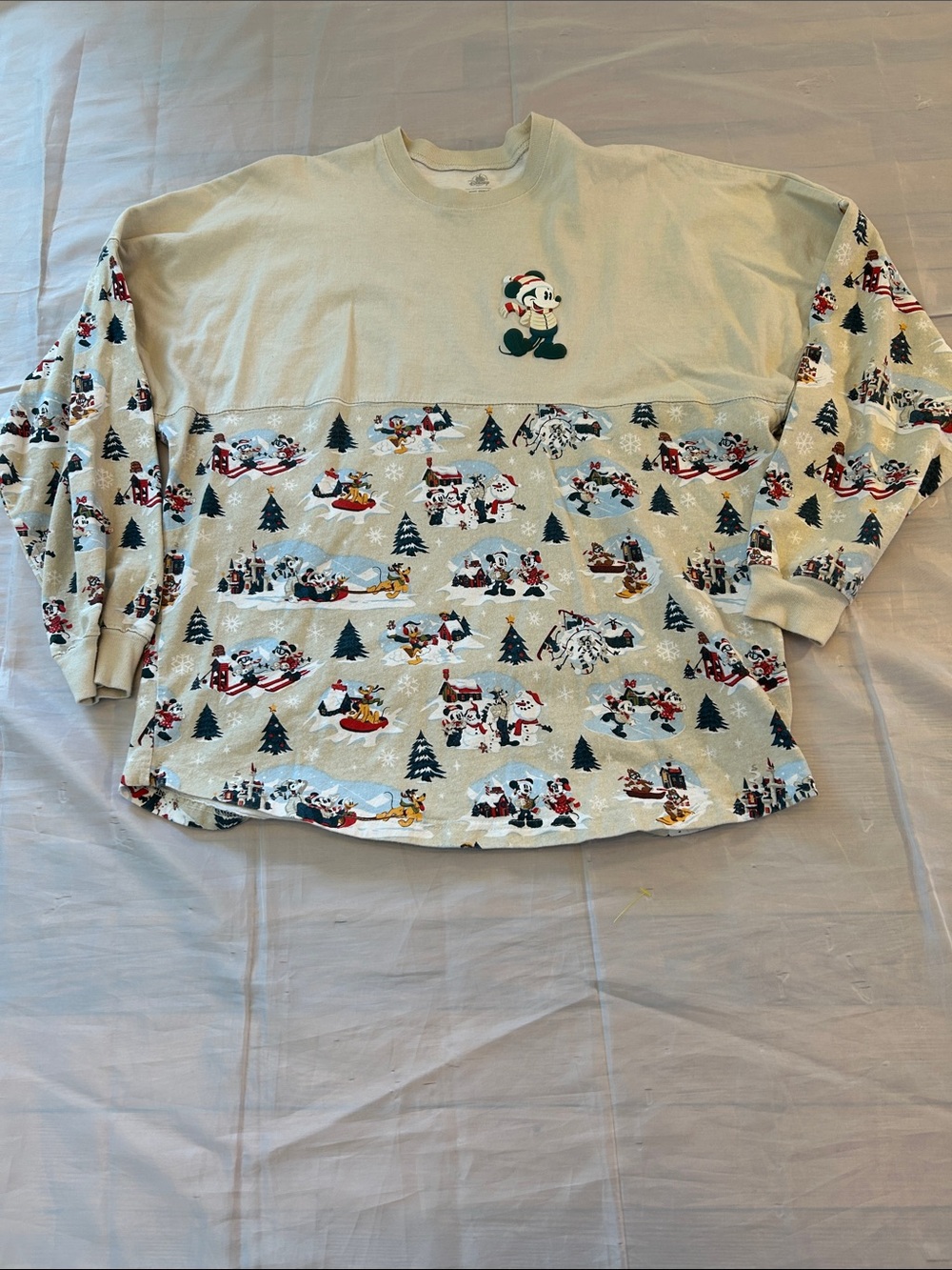 Disney Beige Holiday Crewneck Sweatshirt with Character Print